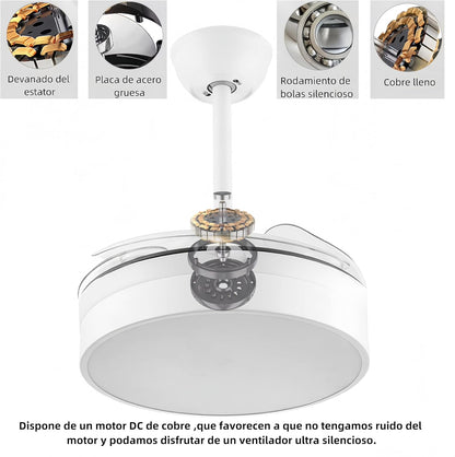 Ventilador con Luz Lámpara LED 72W Ventilador Invisible Ultra Silencioso con Mando a Distancia, Retractil, Luz Fría/Neutra/Cálida Interiores Plafón lluminación (Blanco)