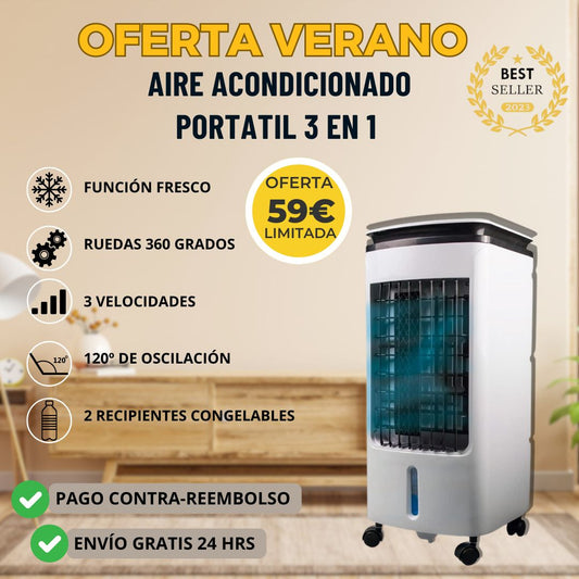 VENTILADOR 3 EN 1  ( ENFRIADOR DE AIRE  3 EN 1) , ventilador, refrigeración con hielo y humidificador , Incluye mando a distancia, 80w