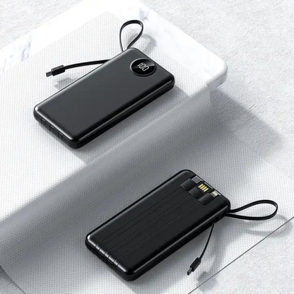 VRURC Power Bank 10000mAh Batería Externa con 4 Cables de Carga Integrados UCB C Cargador Movil Portátil Pantalla Digital LED con 4 Salidas y 2 entradas Compatible con Huawei y Smartphone