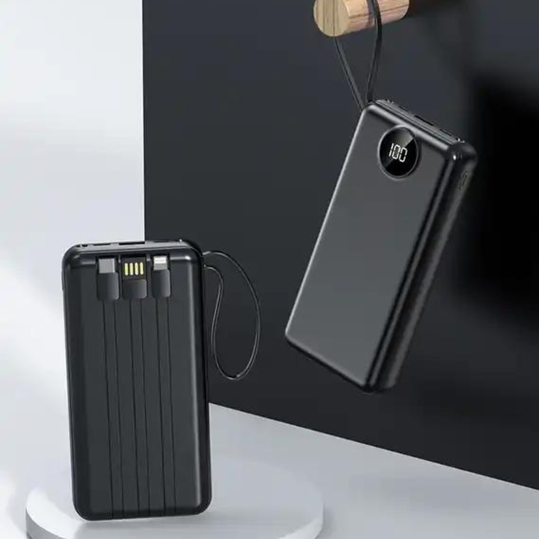 VRURC Power Bank 10000mAh Batería Externa con 4 Cables de Carga Integrados UCB C Cargador Movil Portátil Pantalla Digital LED con 4 Salidas y 2 entradas Compatible con Huawei y Smartphone