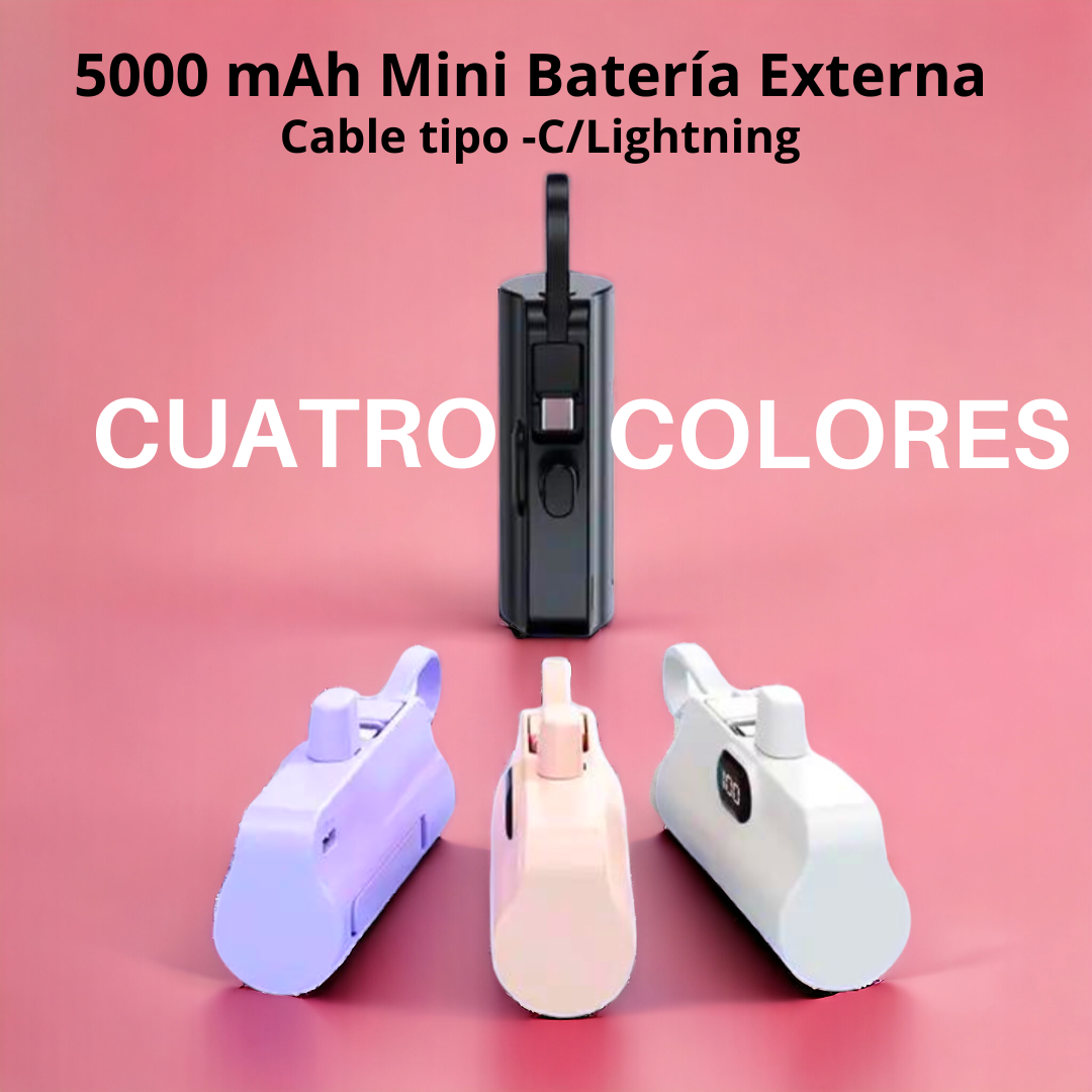 Mini Cargador Portátil con Pantalla LED 5000 mAh Ultra-Ligera Power Pack Compacto, Power Bank Cargador Compatible con iPhone 14/14 Pro/13/12/11/XS/XR/X/8/7/6/6s/Plus