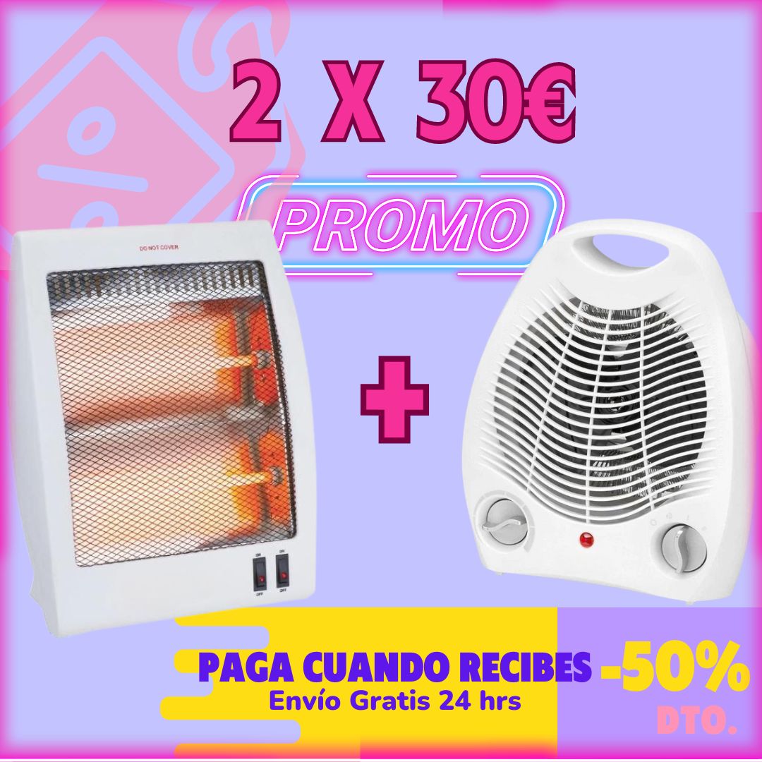 PACK 2 X 30 € Estufa Eléctrica de Cuarzo 800W 2 Barras / Calefactor Eléctrico Bajo Consumo 2000W