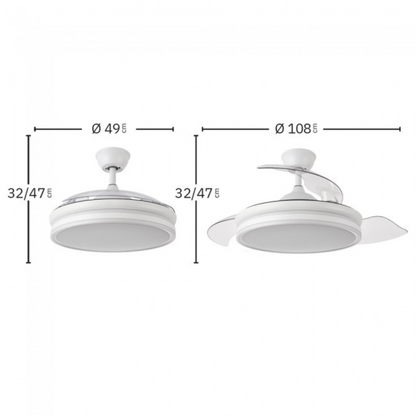 Ventilador con Luz Lámpara LED 72W Ventilador Invisible Ultra Silencioso con Mando a Distancia, Retractil, Luz Fría/Neutra/Cálida Interiores Plafón lluminación (Blanco)