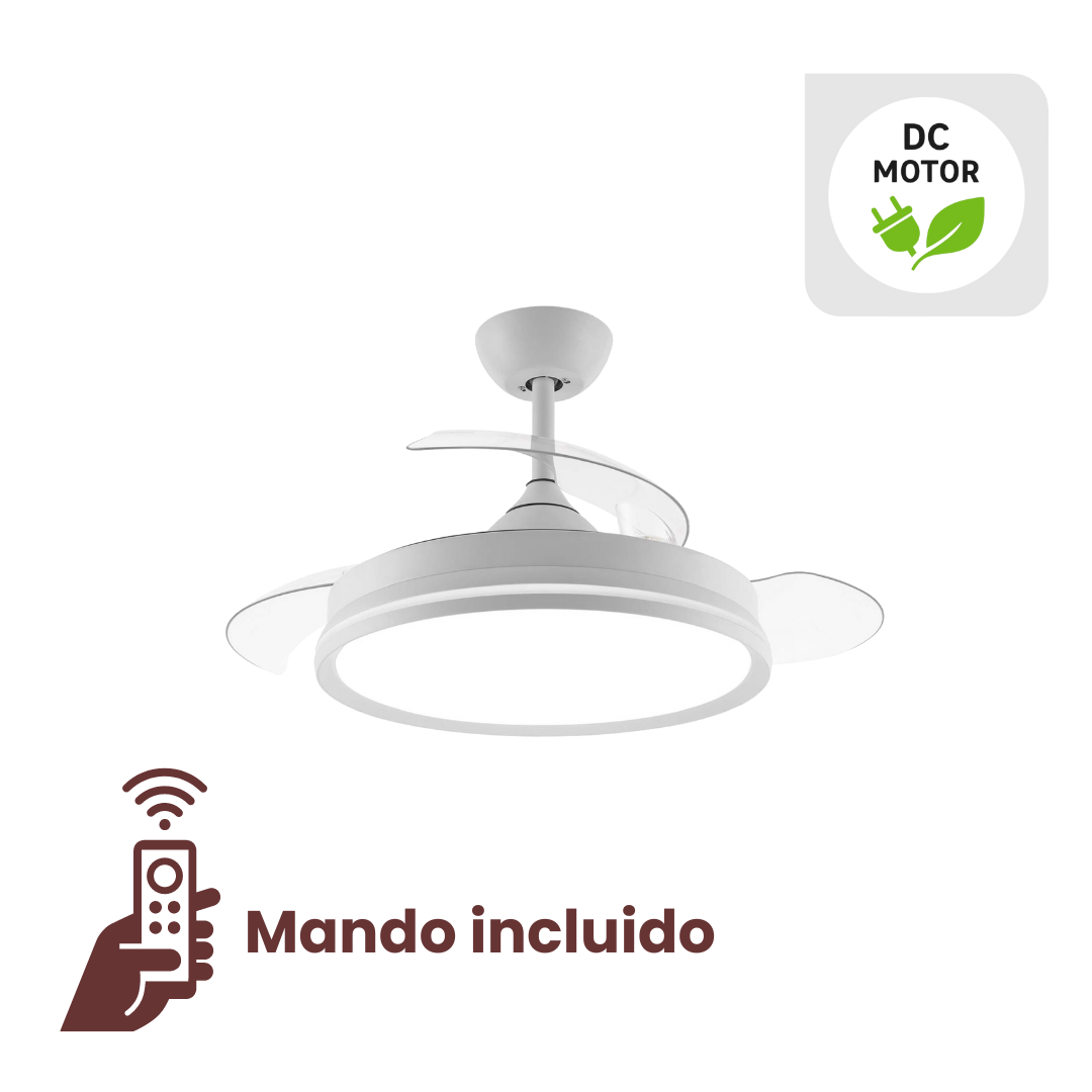 Ventilador con Luz Lámpara LED 72W Ventilador Invisible Ultra Silencioso con Mando a Distancia, Retractil, Luz Fría/Neutra/Cálida Interiores Plafón lluminación (Blanco)