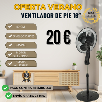 VENTILADOR DE PIE 16"  colores blanco y negro-silencioso